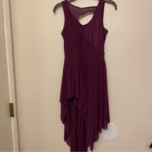 Weissman Balera dance costume purple Asymmetrical Mesh Tank Dress D9723 Adult SA - Picture 3 of 11